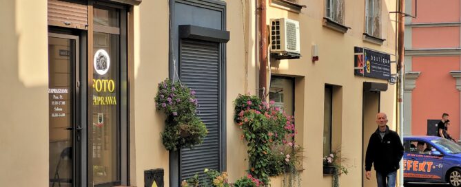 Kwiaty przed studiem masażu Receptum na Zielonej