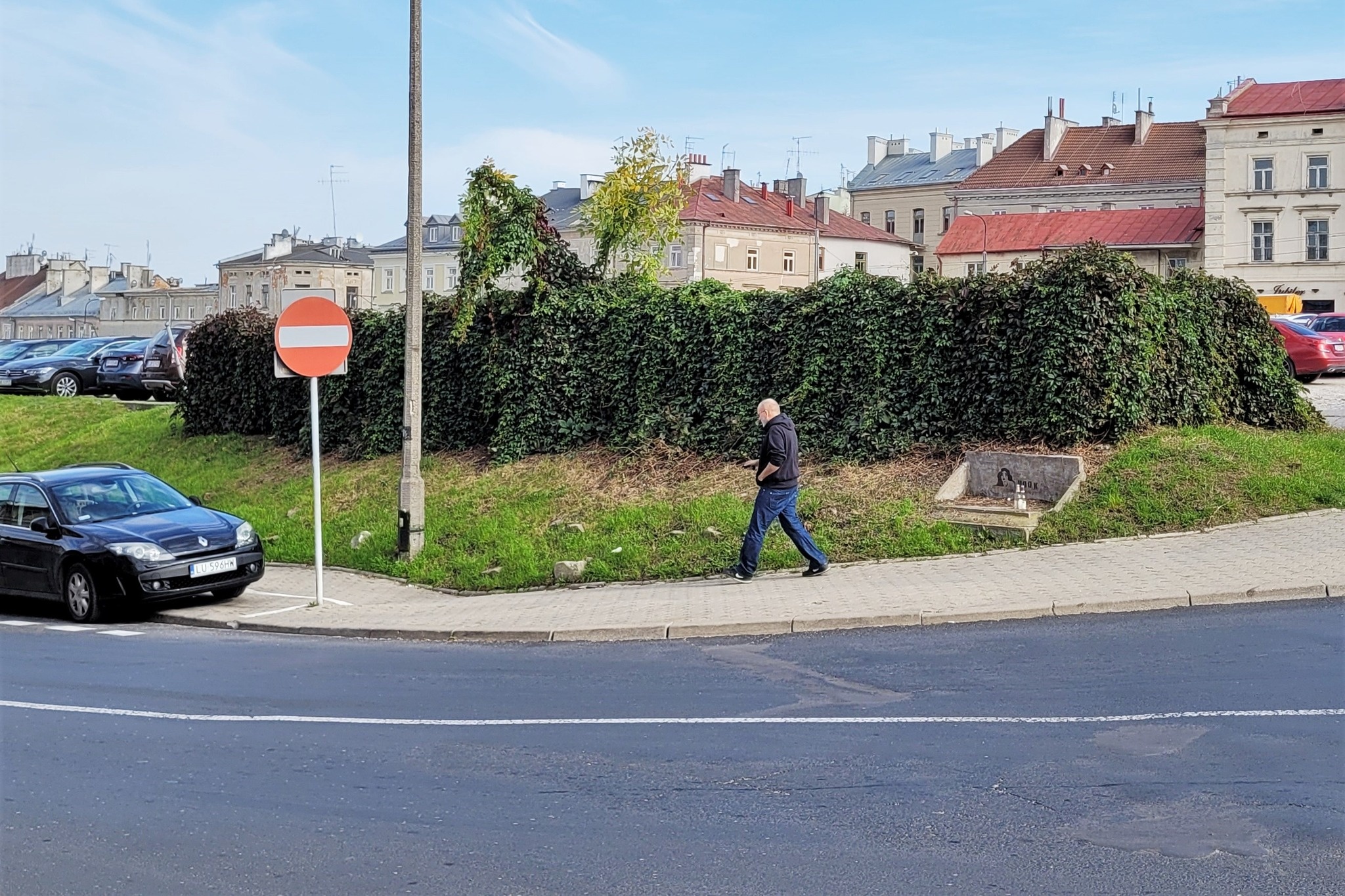 Zarośnięty narożnik parkingu na Lubartowskiej