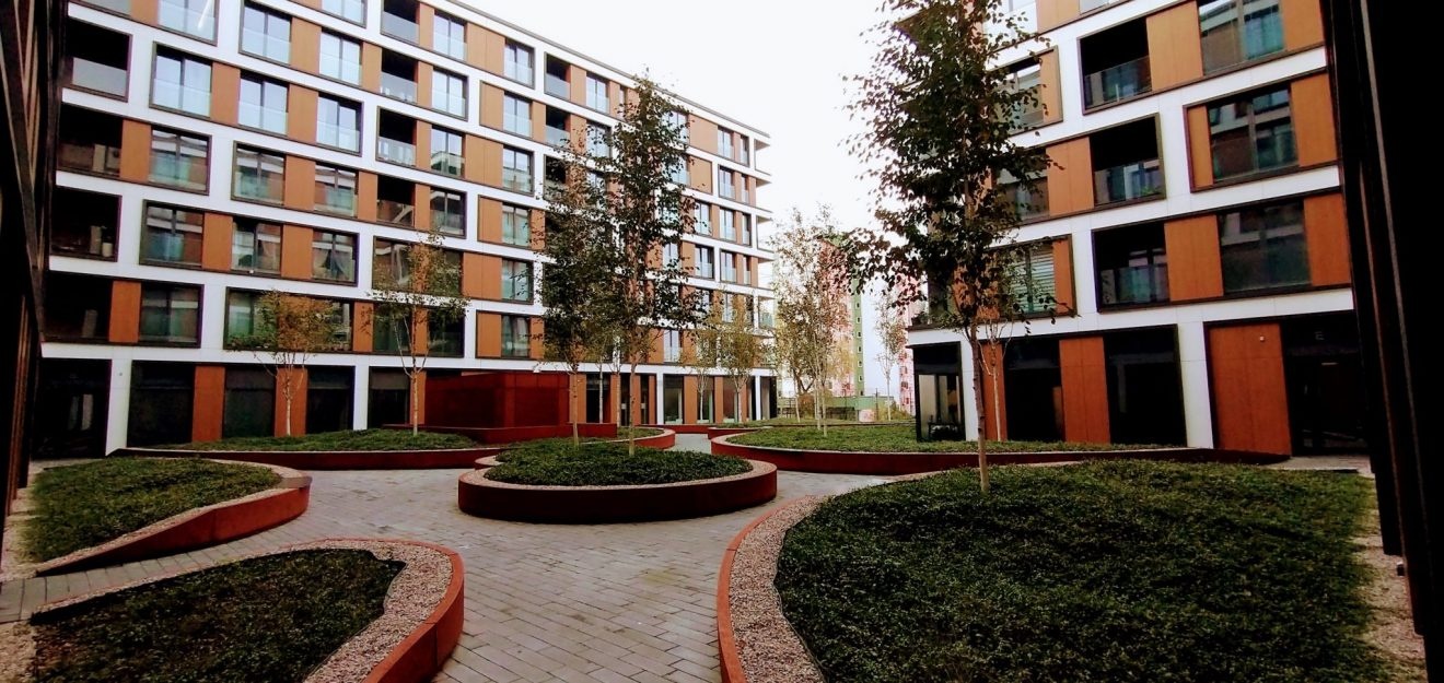 Duże drzewa na dachu budynku mieszkalnego