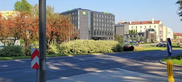 Pas zieleni obok jezdni.