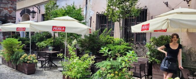Roślinność zdobiąca ogródek przed jedną z restauracji mieszczących się na Starym Mieście.