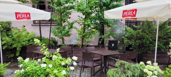 Roślinność zdobiąca ogródek przed jedną z restauracji mieszczących się na Starym Mieście.