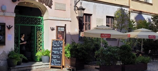 Roślinność zdobiąca ogródek przed jedną z restauracji mieszczących się na Starym Mieście.