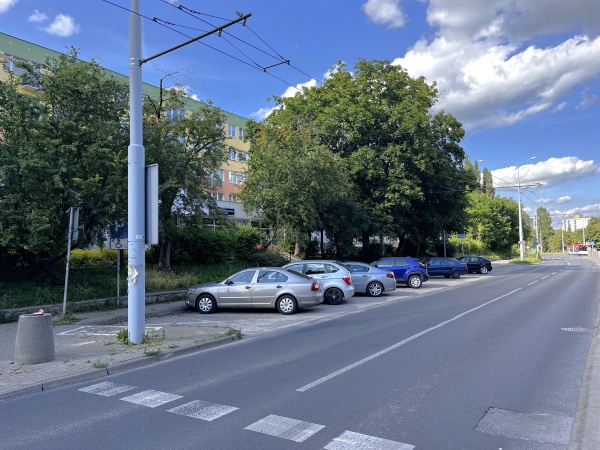 Pas zieleni na skarpie, oddzielający chodnik od ulicy.