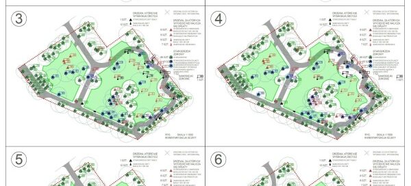 Plany architektoniczne etapów rozwoju obszaru inwestycyjnego.