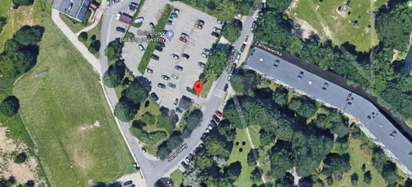Mapa z zaznaczonym miejscem parkingu.