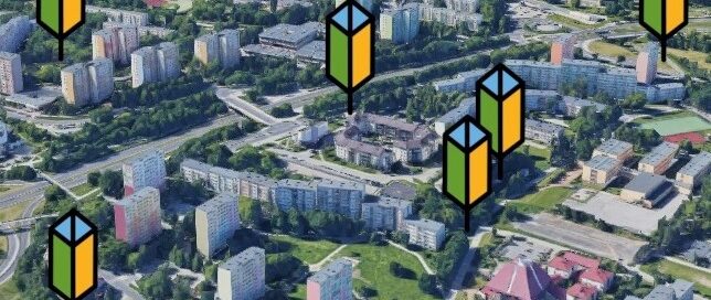 Mapa części Lublina z zaznaczonymi punktami.